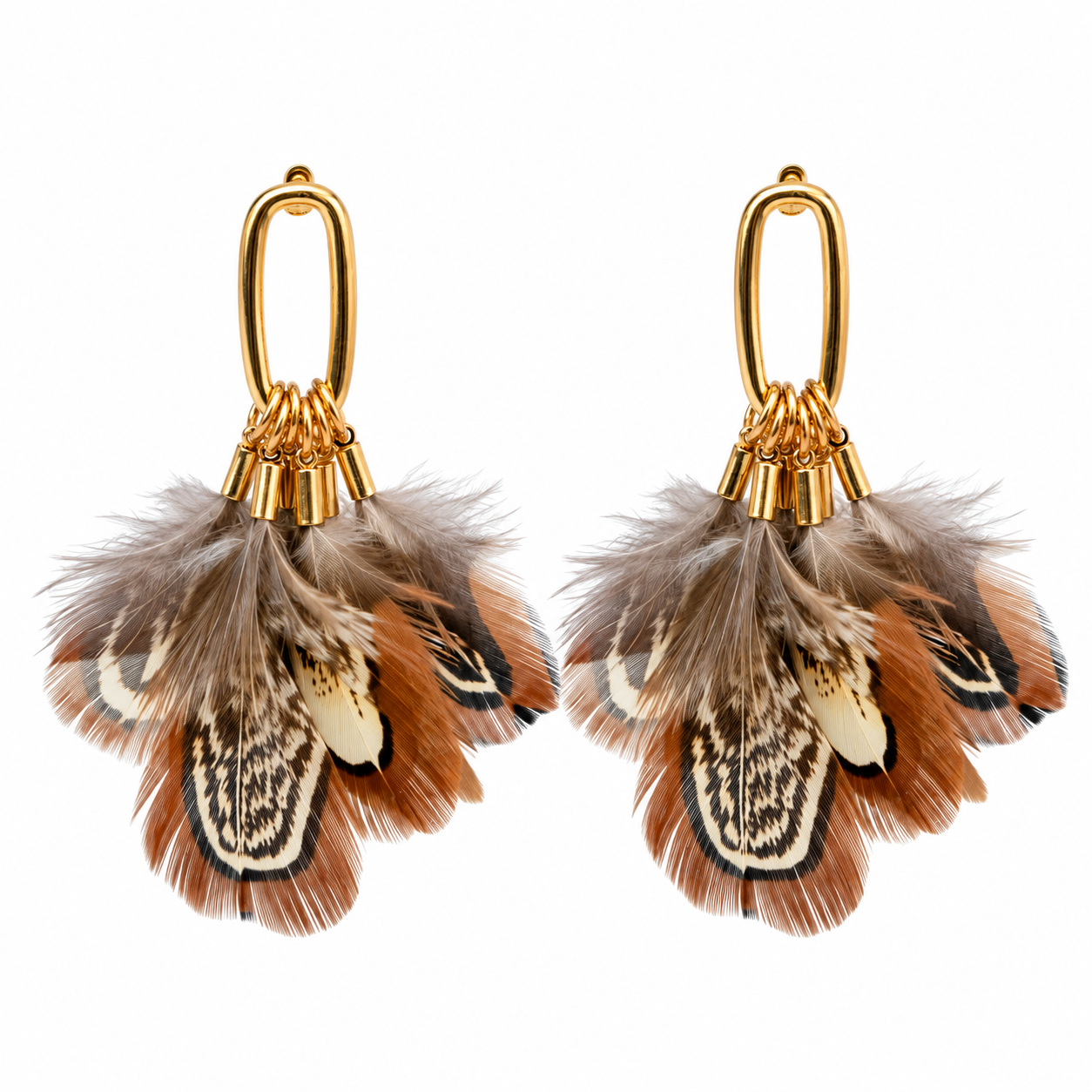 Pre-Order: Chestnut Pheasant Fall Feather Tassel Statement Earrings