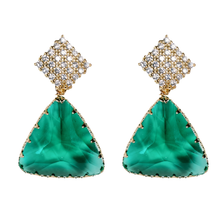 Emerald Green Pavé Triangle Crystal Drop Statement Earrings