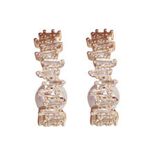 White Crystal and Pearl Hoop Holiday Statement Earrings