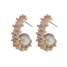 White Crystal and Pearl Hoop Holiday Statement Earrings