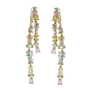 Pastel Toned Crystal Layered Duster Statement Earrings (Pre-Order)