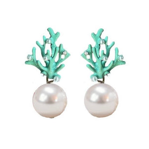 Pearl and Turquoise Coral Mini Statement Earrings (Pre-Order)