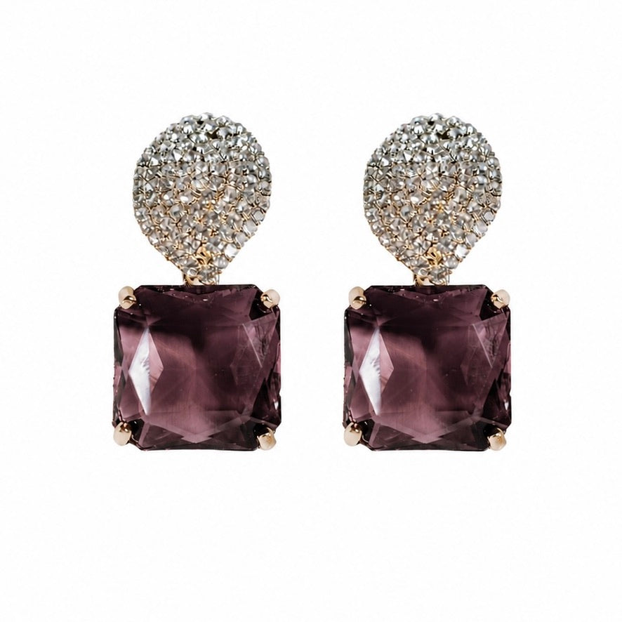 Smokey Plum Retro Pavé Crystal Gum Drop Earrings