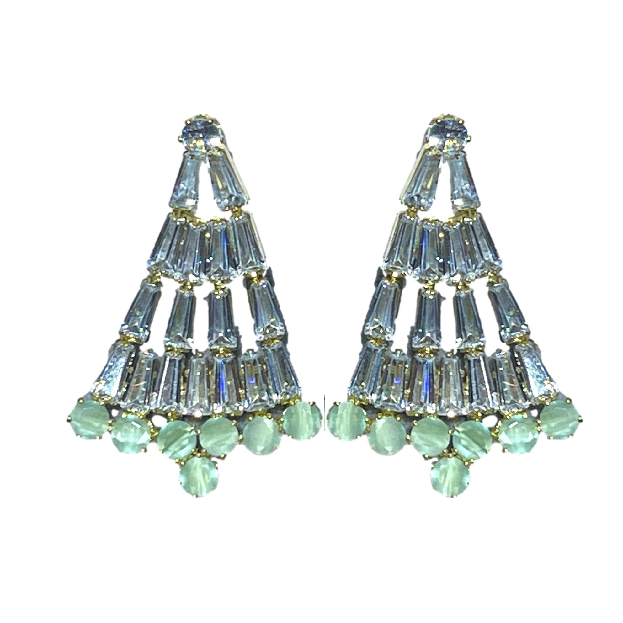 Crystal and Chalcedony Christmas Tree Holiday Earrings