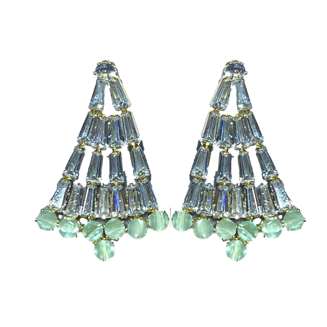 Crystal and Chalcedony Christmas Tree Holiday Earrings