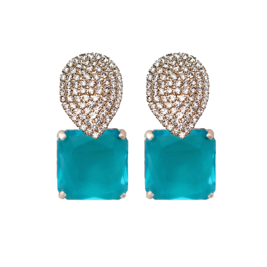 Turquoise Retro Pave Crystal Gum Drop Statement Earrings