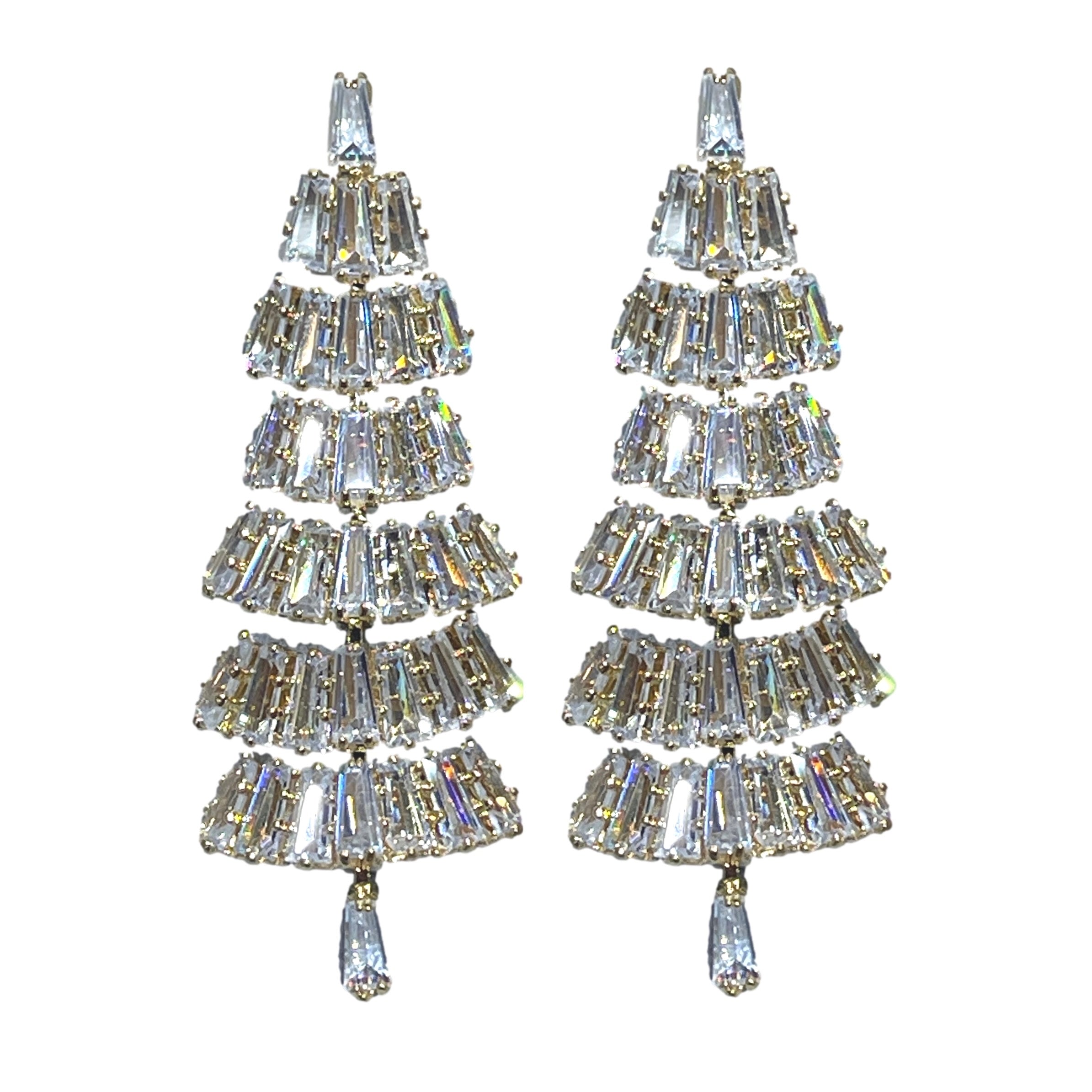 Baguette Crystal Christmas Tree Holiday Statement Earrings