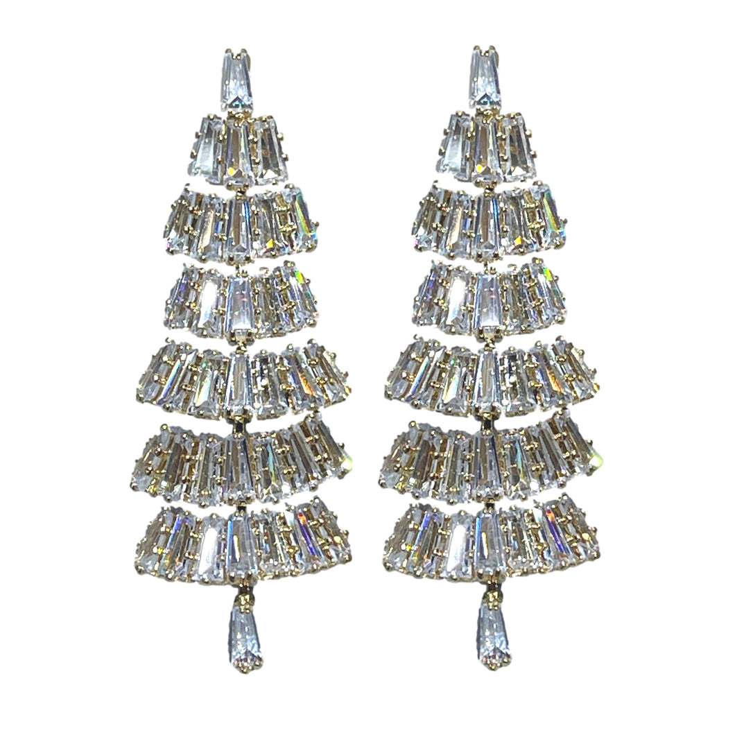 Baguette Crystal Christmas Tree Holiday Statement Earrings