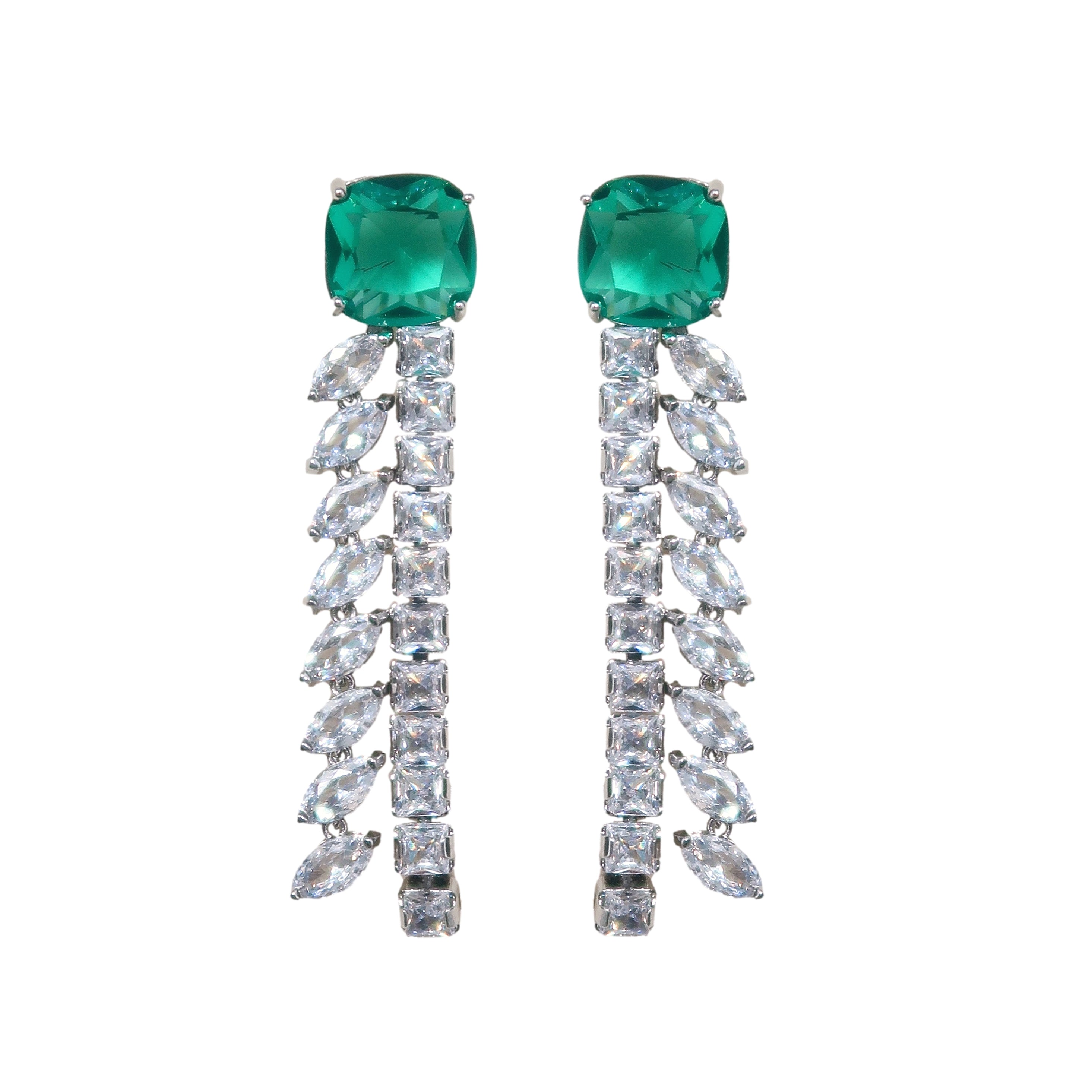 Emerald Green Crystal Cascade Holiday Statement Earrings