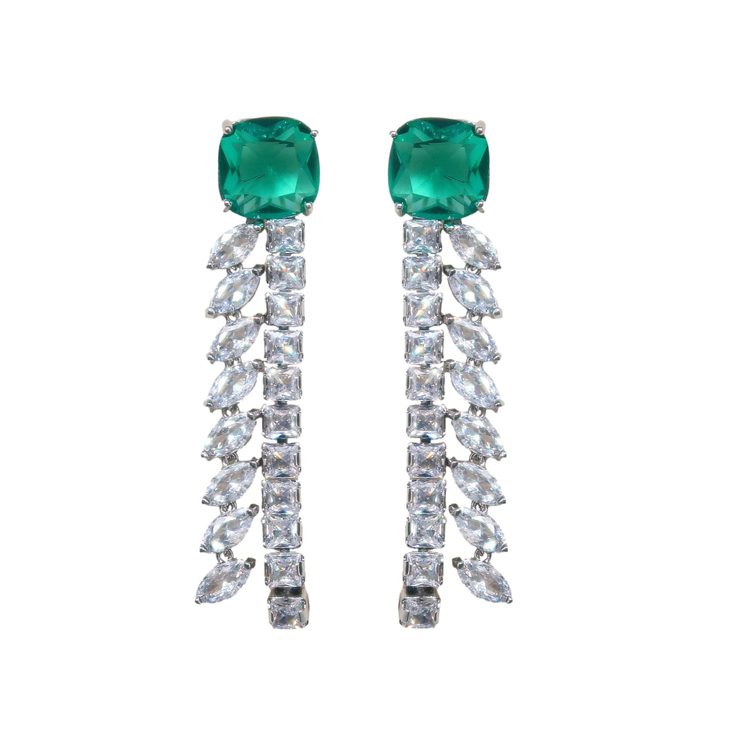 Emerald Green Crystal Cascade Holiday Statement Earrings