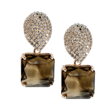 Smokey Brown Quartz Retro Pavé Crystal Gum Drop Statement Earrings