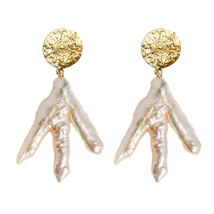 Gold Coin & Coral Vintage Statement Earrings