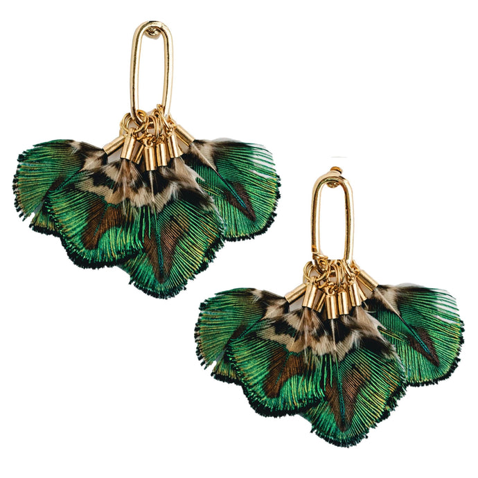 Mallard Feather Tassel Statement Earrings (Pre-Order)