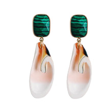 Pink Shell and Green Malachite Statement Earrings