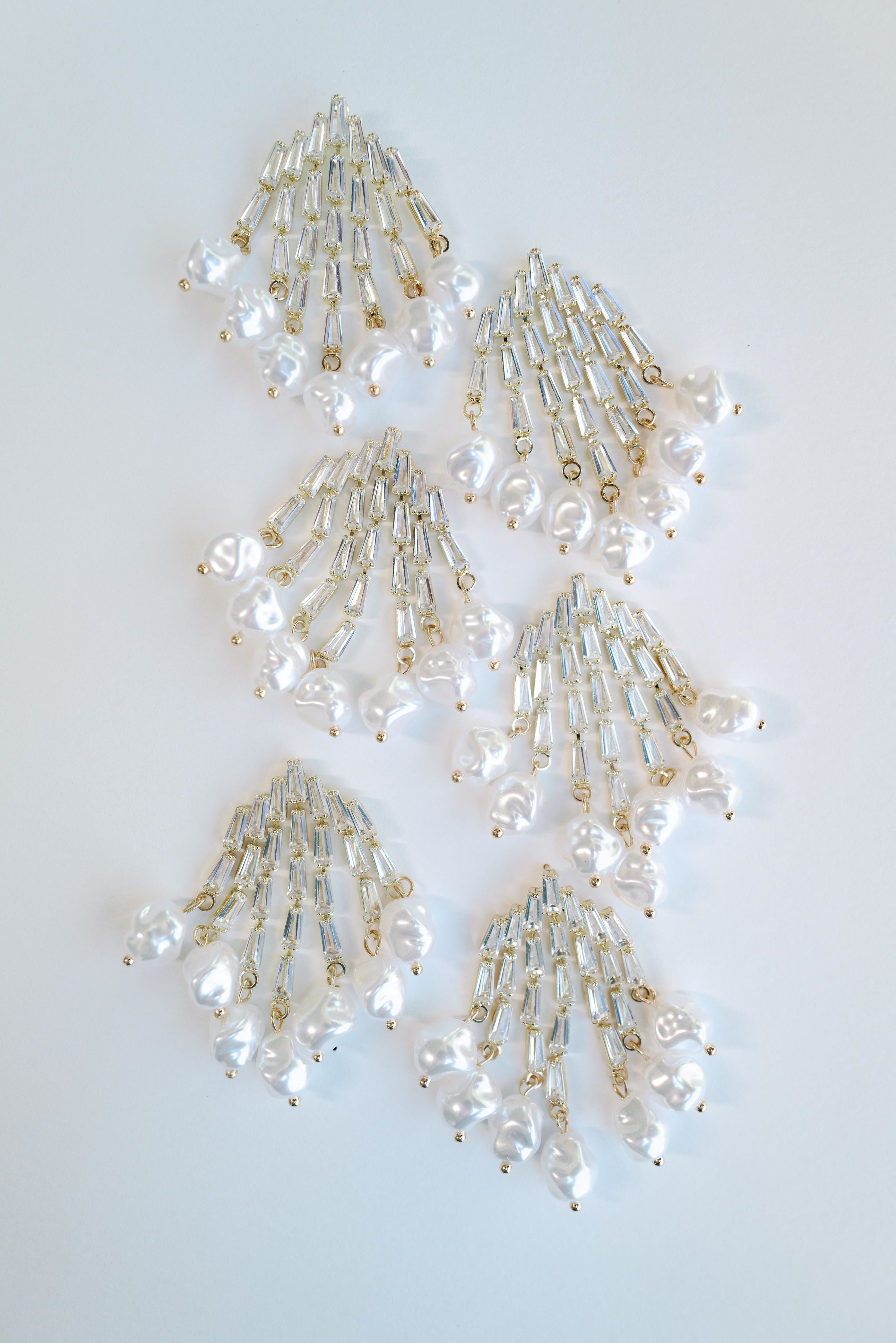 Natural Pearl Fringe Crystal Tassel Earrings