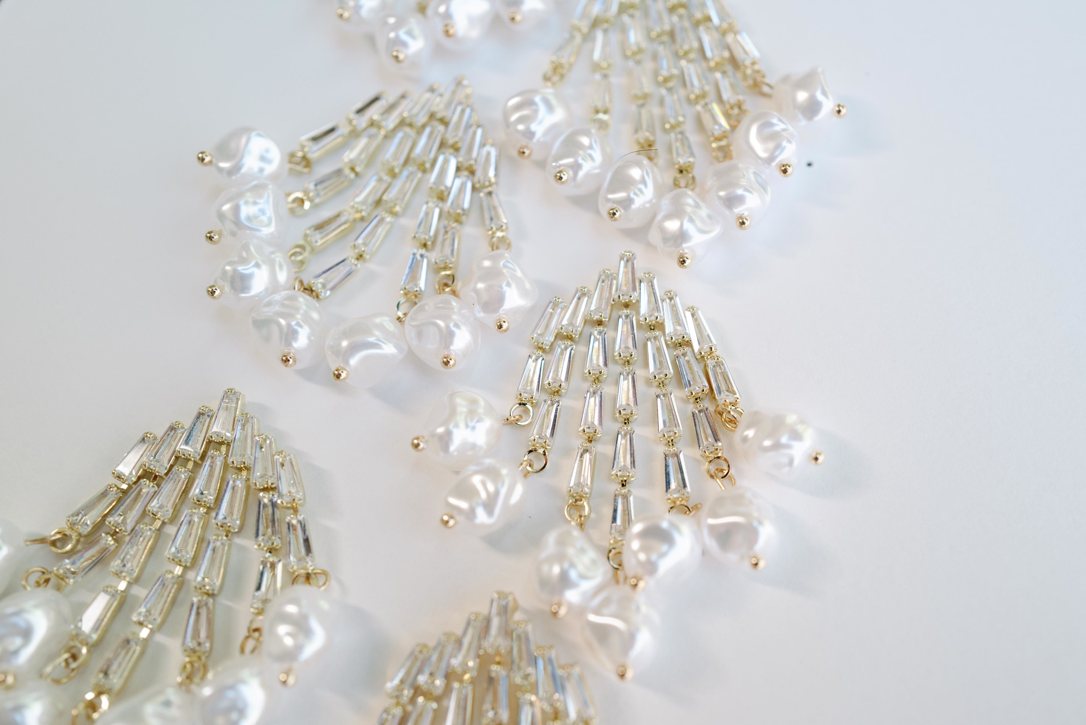 Natural Pearl Fringe Crystal Tassel Earrings