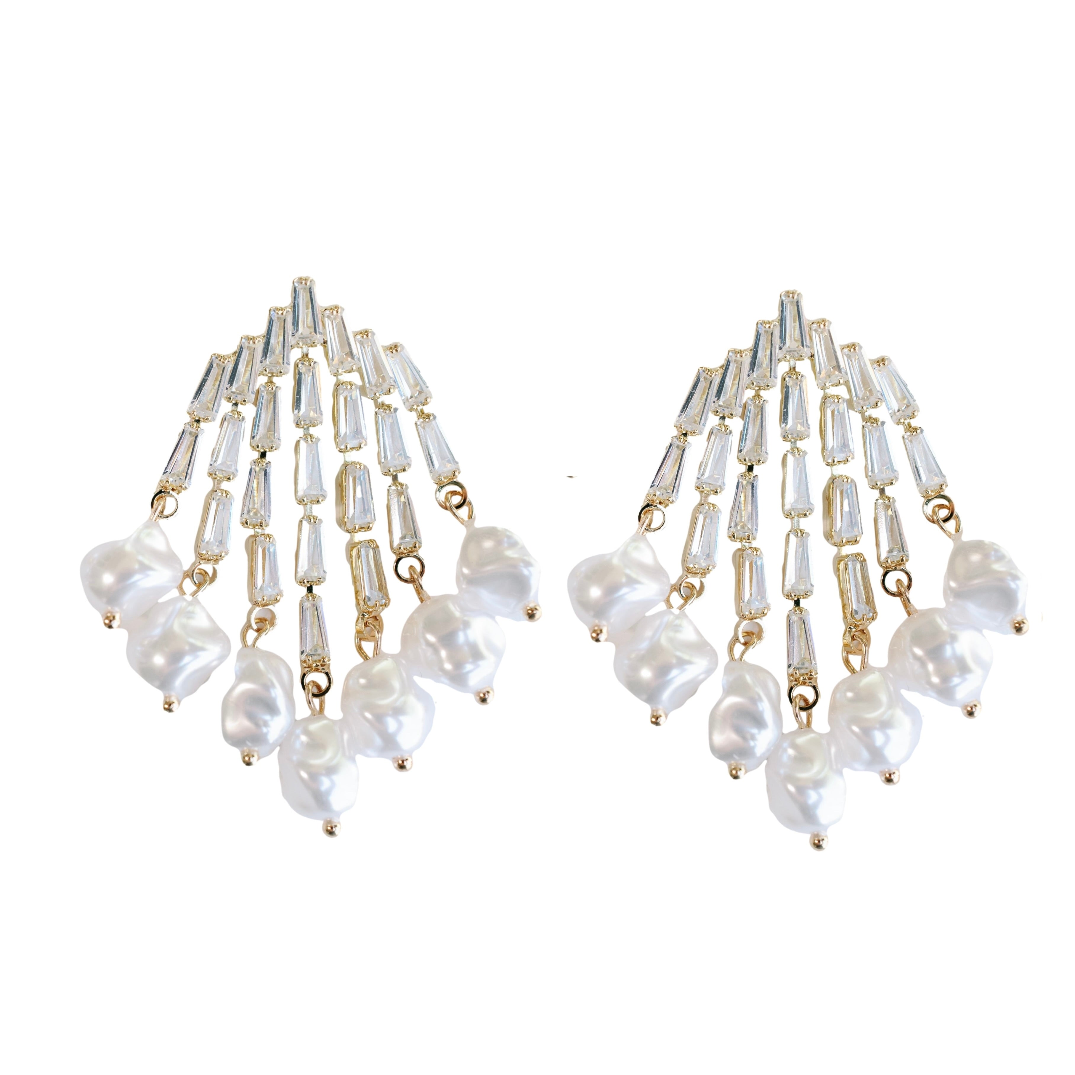 Natural Pearl Fringe Crystal Tassel Earrings