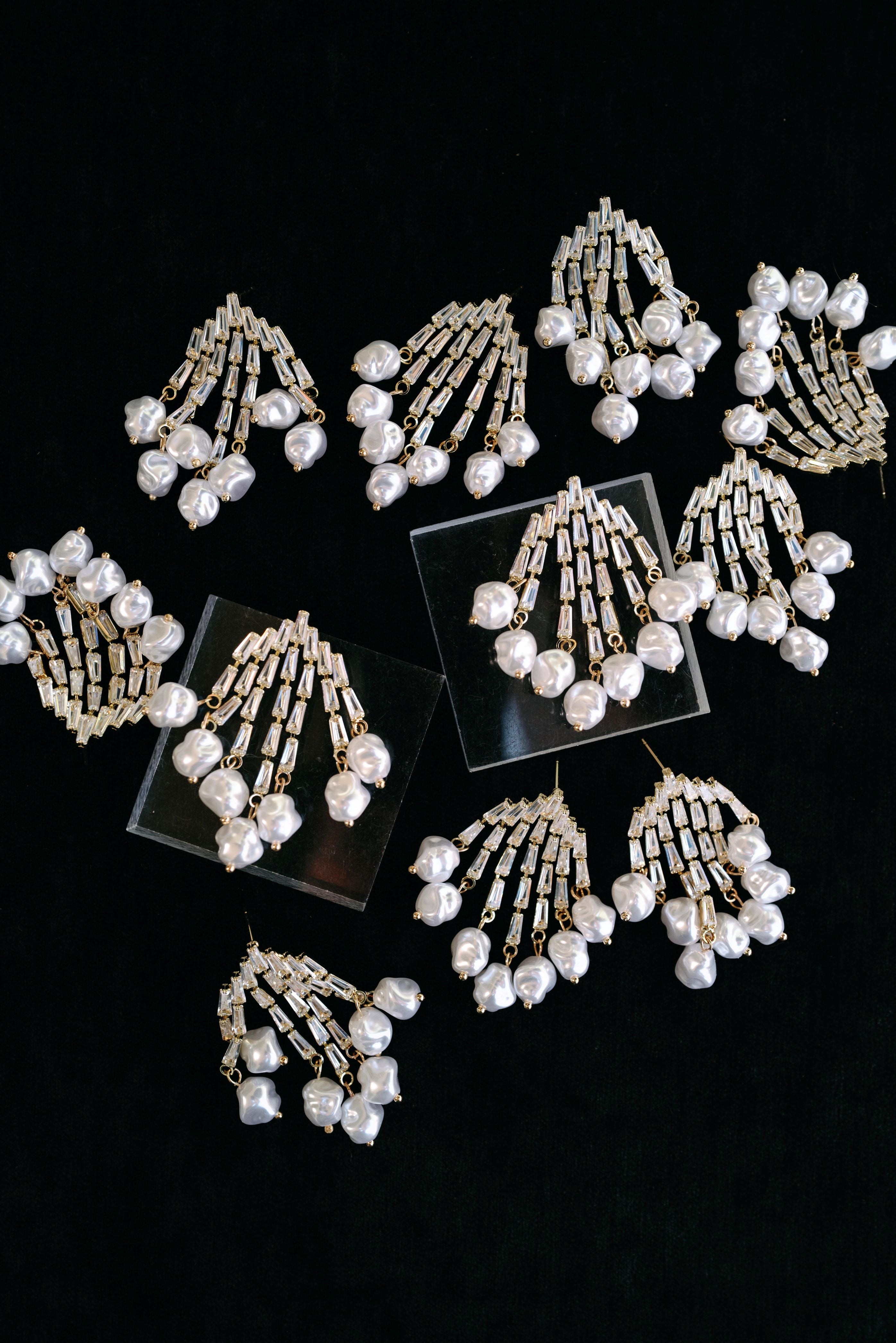 Natural Pearl Fringe Crystal Tassel Earrings