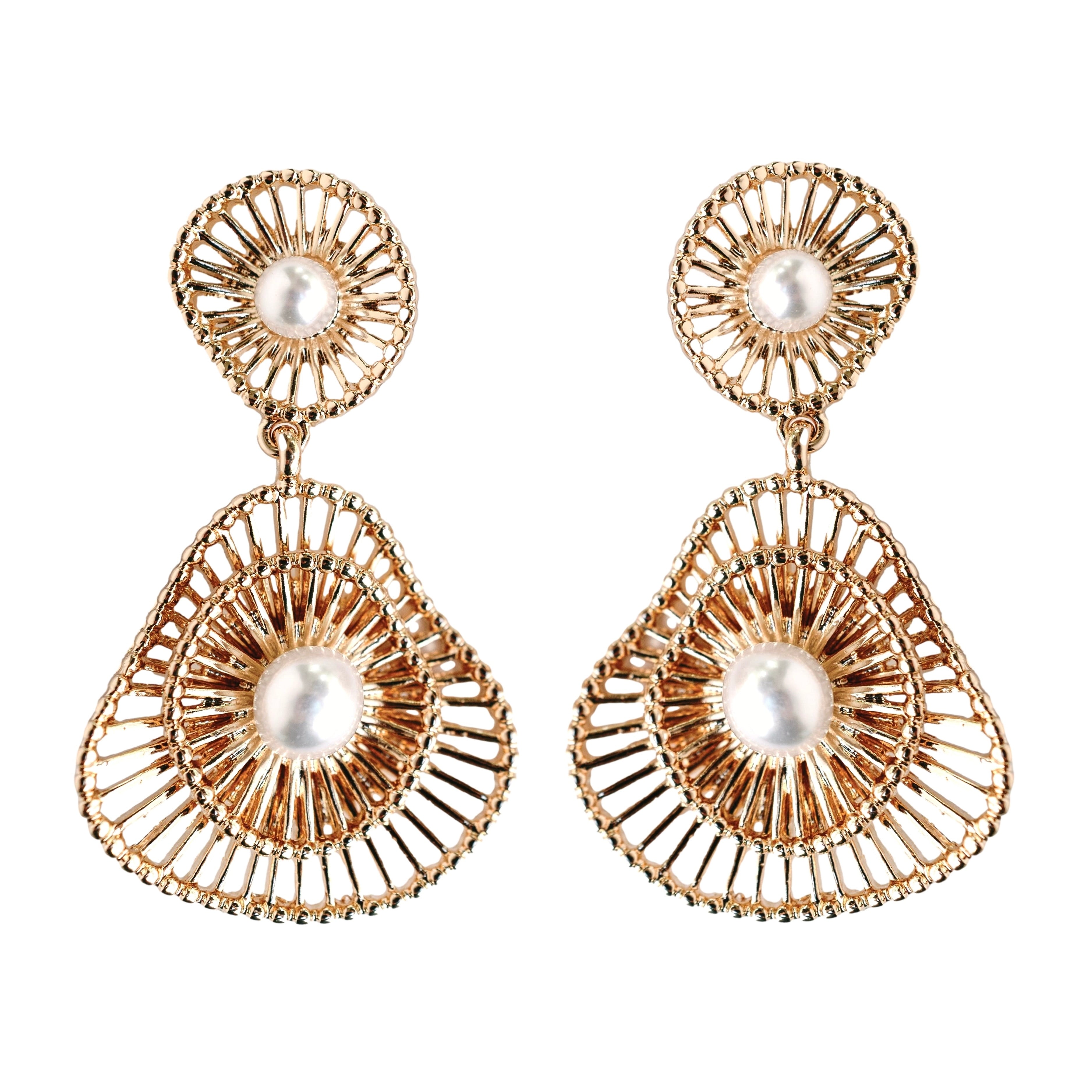 Gold Seaside Pearl Drop Statement Earrings