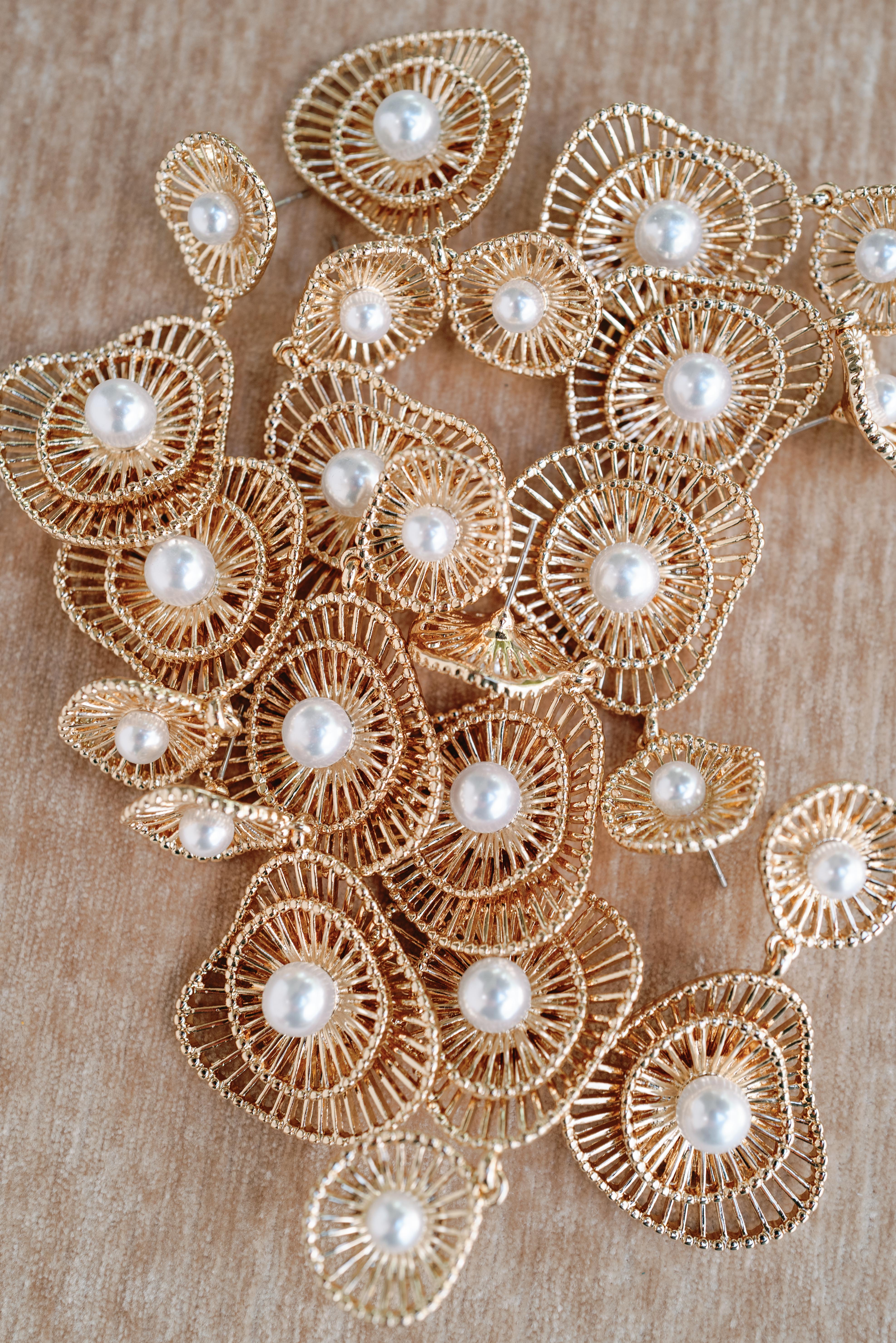 Gold Seaside Pearl Drop Statement Earrings