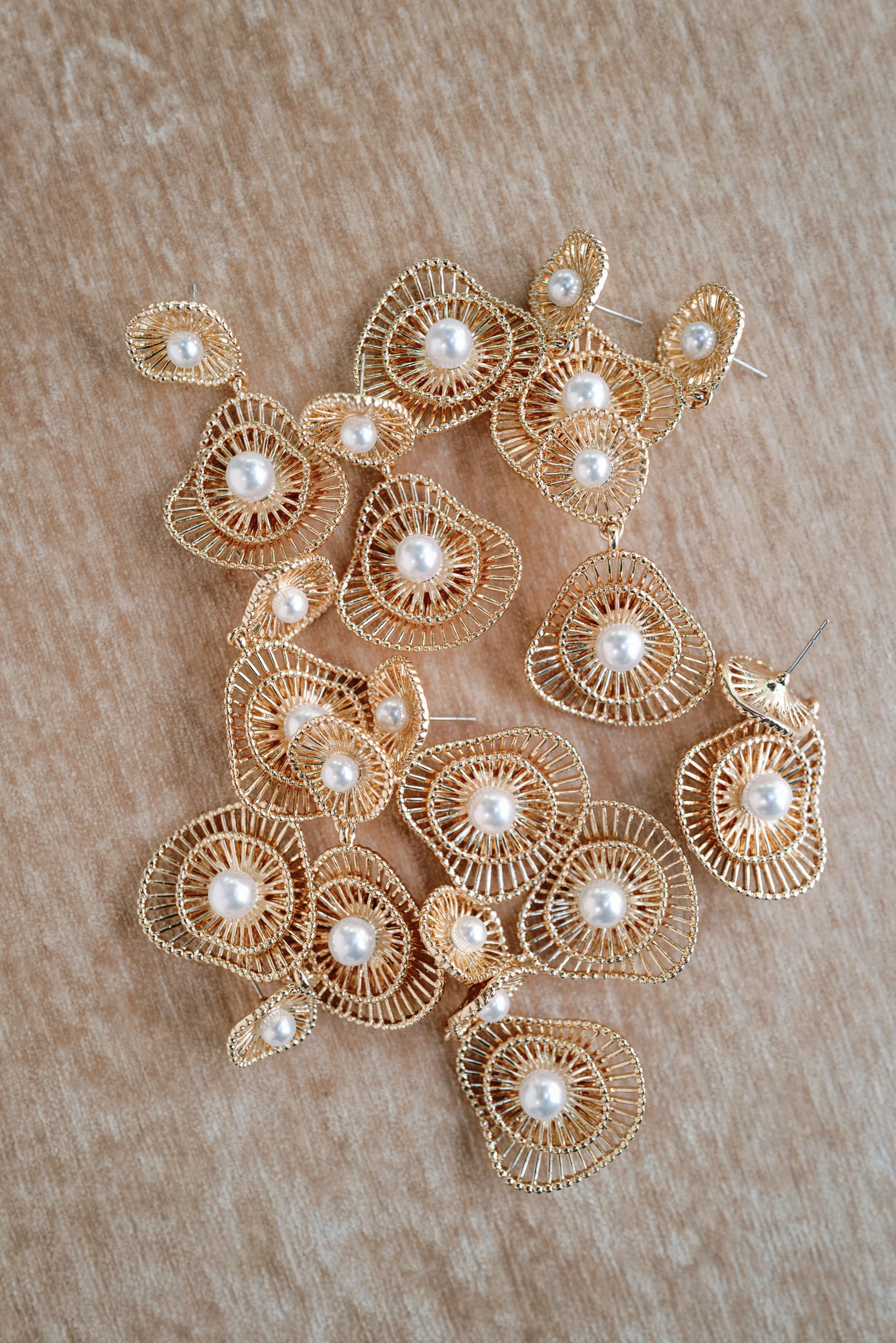 Gold Seaside Pearl Drop Statement Earrings
