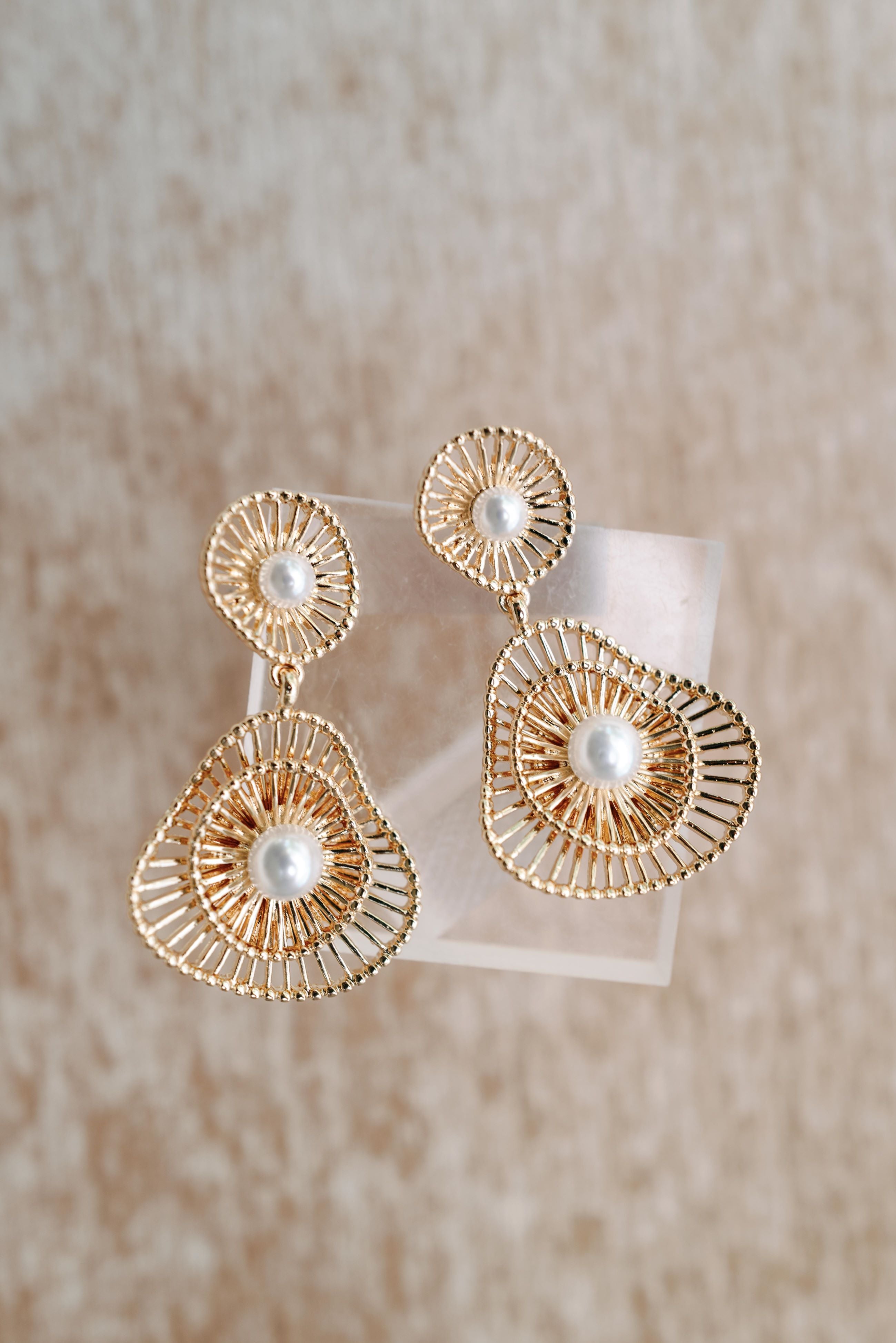 Gold Seaside Pearl Drop Statement Earrings