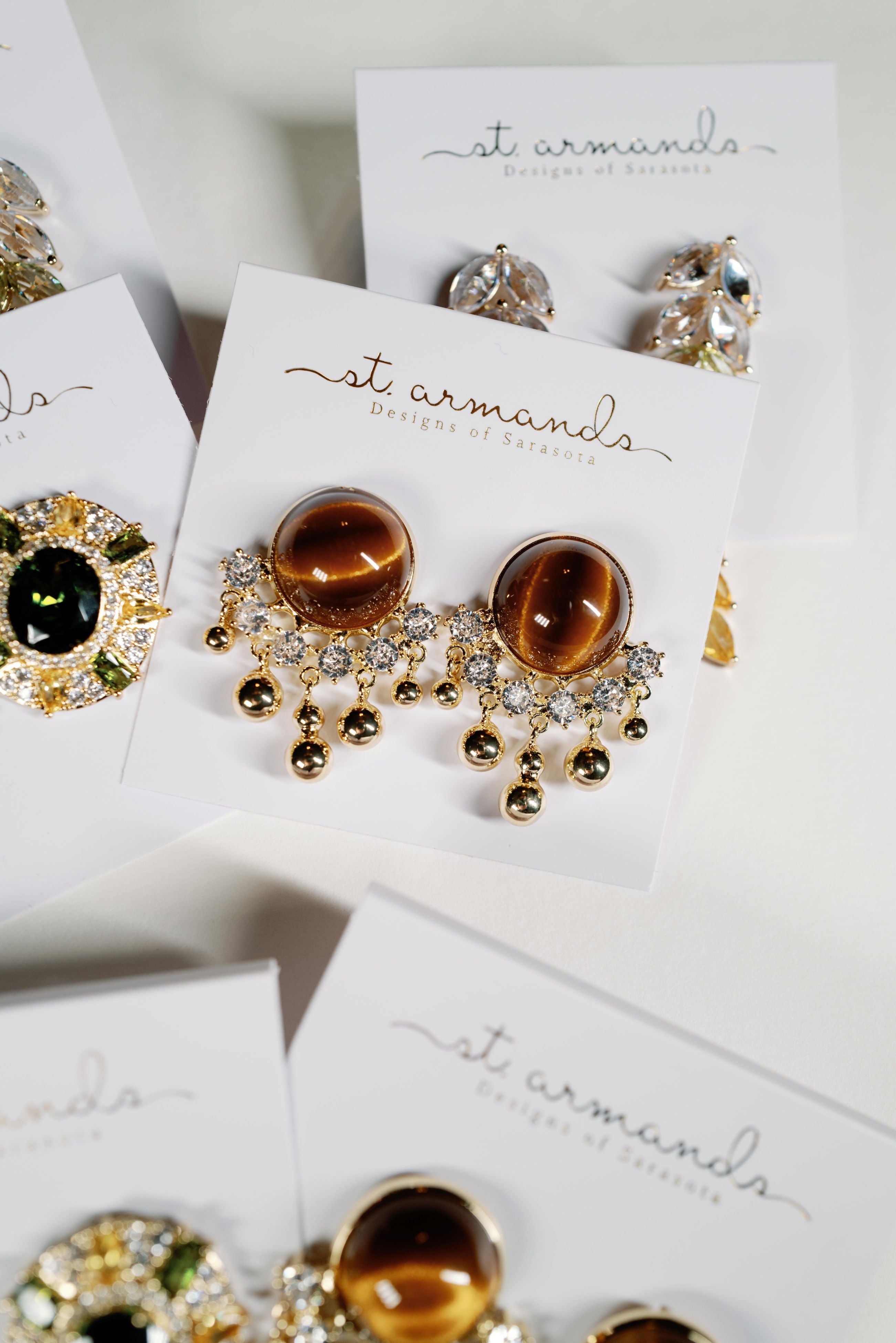 Tiger’s Eye Crystal Fringe Statement Earrings