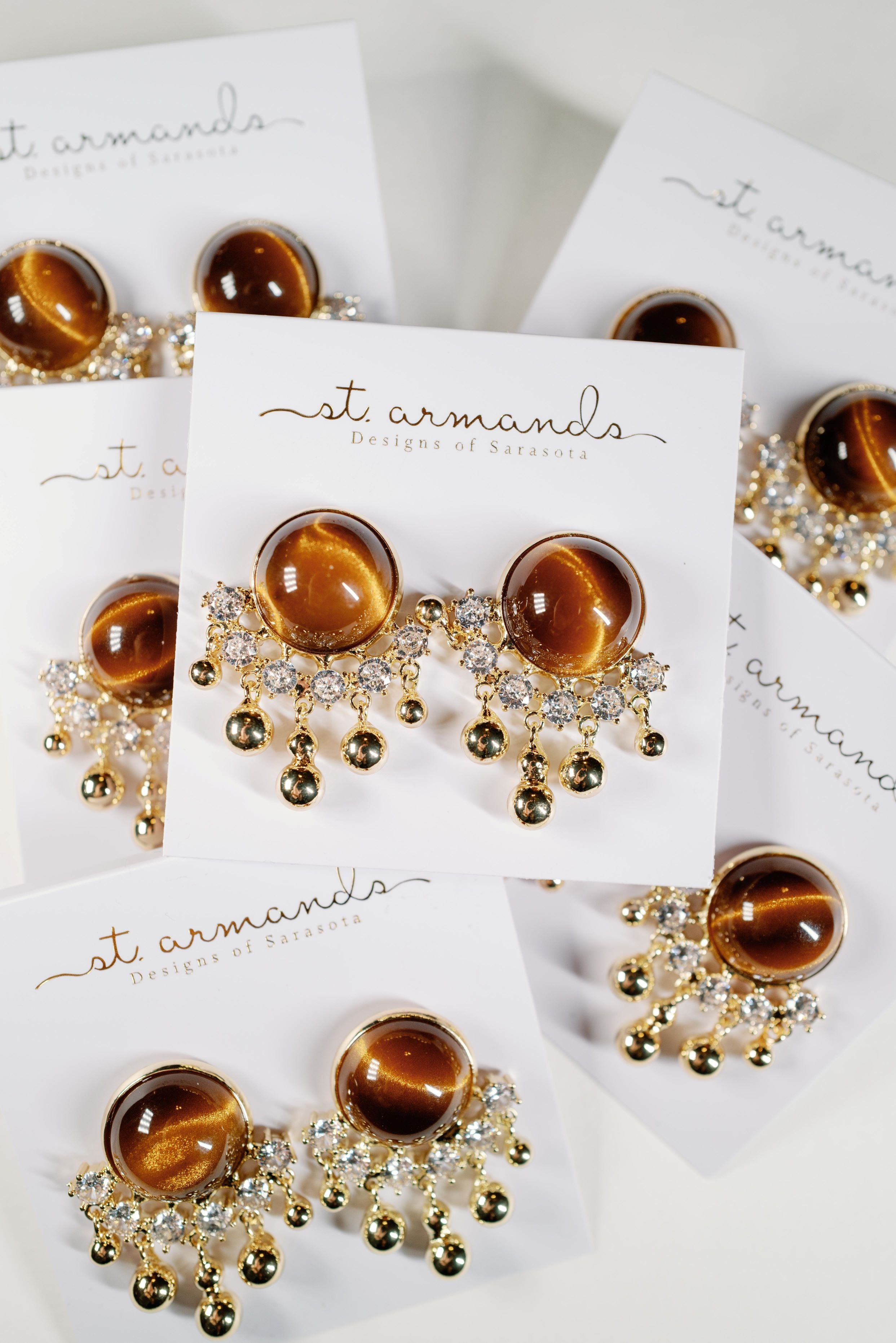 Tiger’s Eye Crystal Fringe Statement Earrings