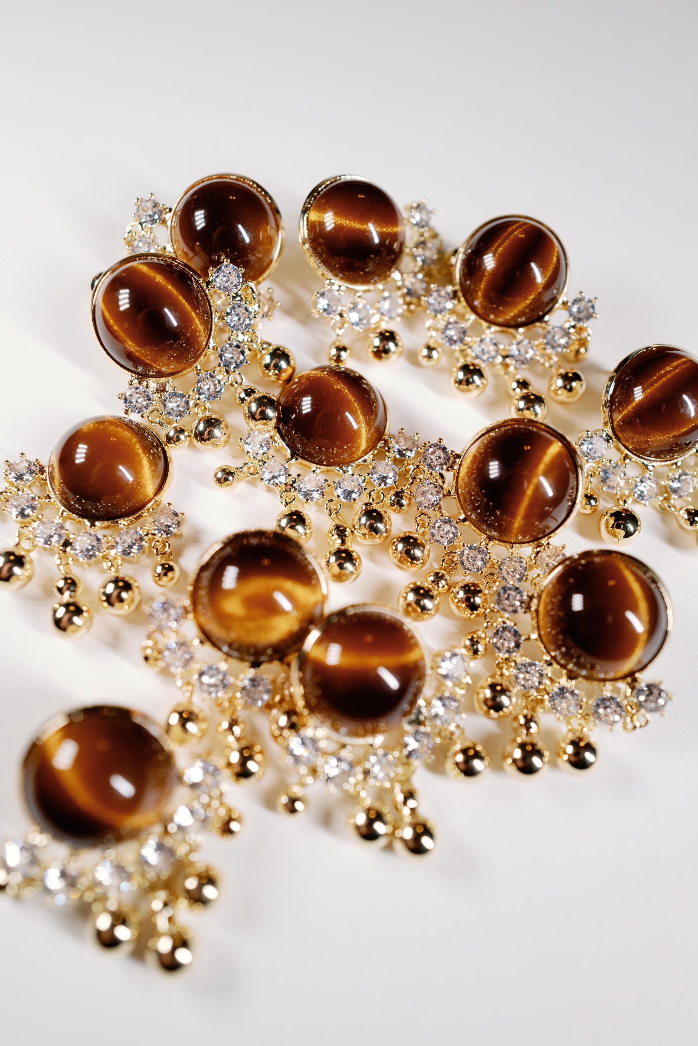 Tiger’s Eye Crystal Fringe Statement Earrings