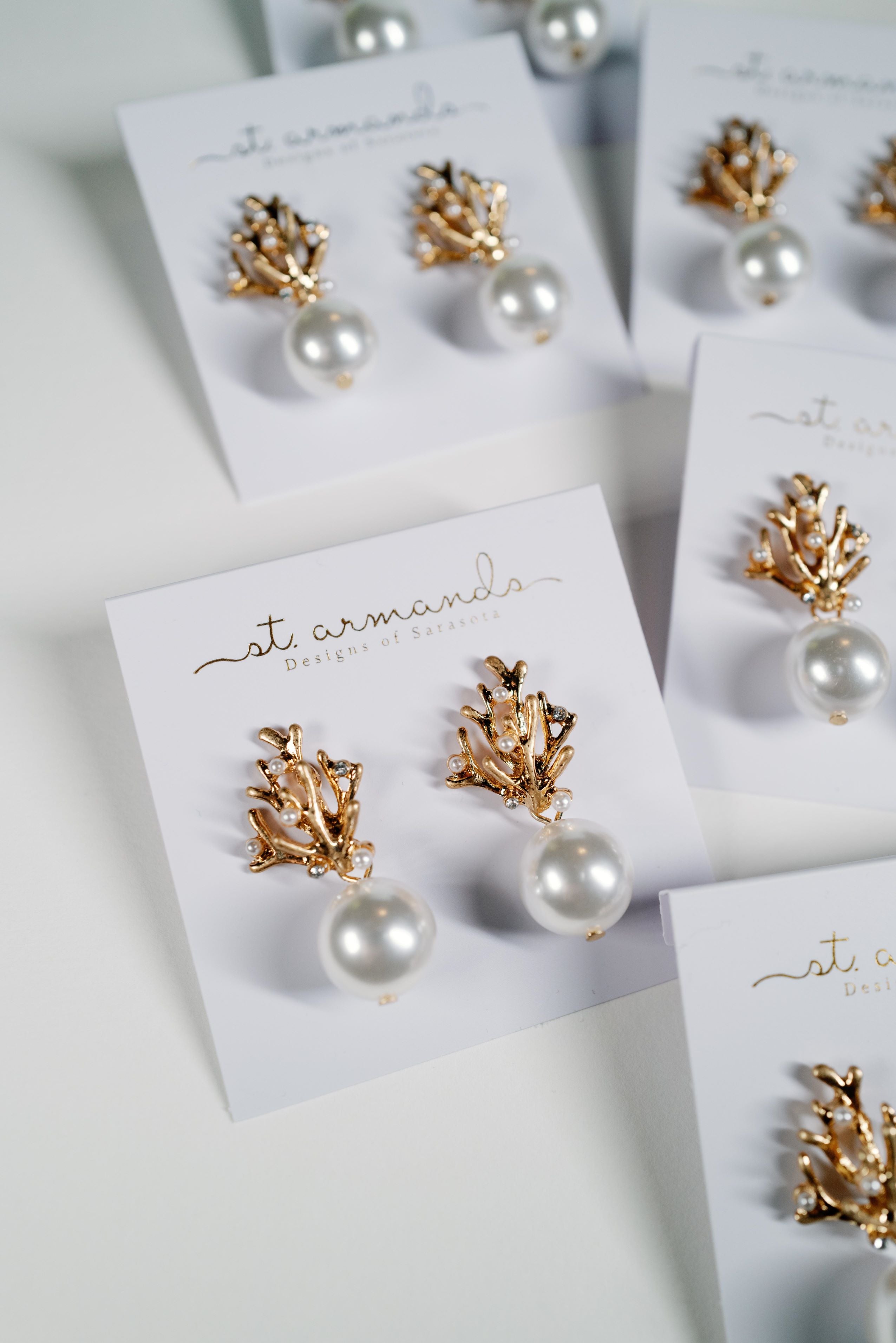 Pearl and Gold Coral Mini Statement Earrings