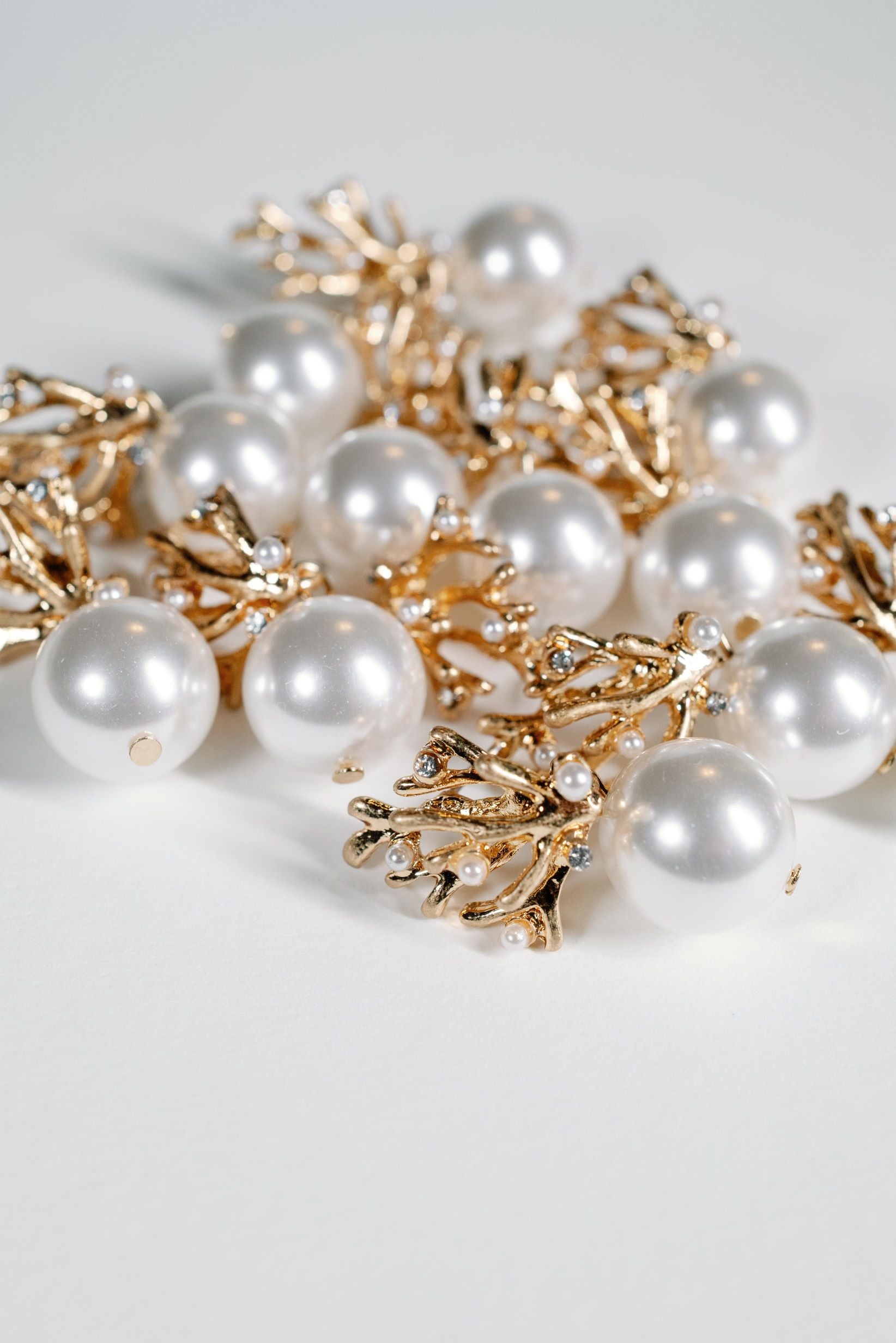 Pearl and Gold Coral Mini Statement Earrings