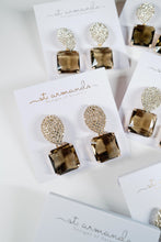 Smokey Brown Quartz Retro Pavé Crystal Gum Drop Statement Earrings