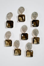 Smokey Brown Quartz Retro Pavé Crystal Gum Drop Statement Earrings