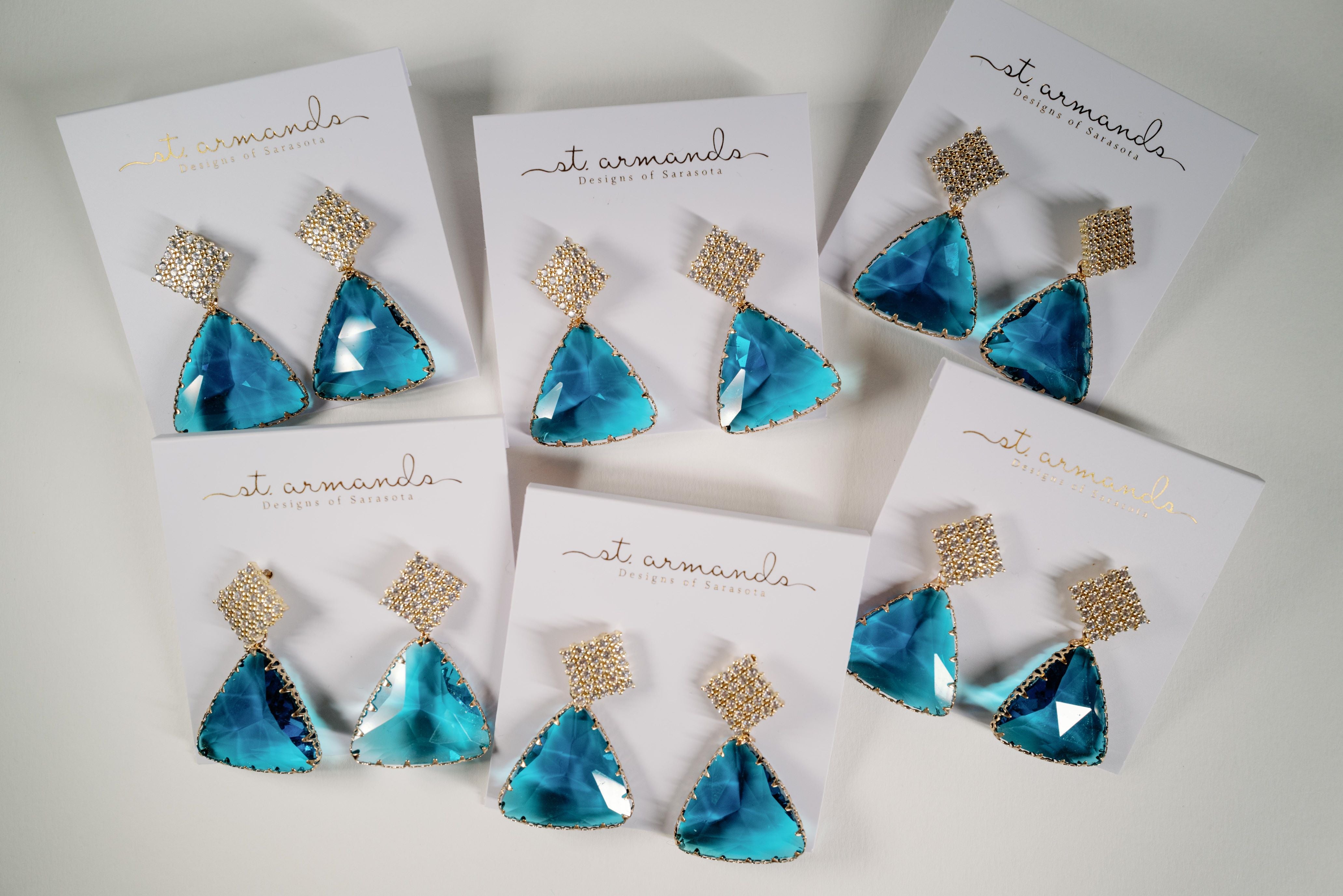 Capri Blue Pavé Triangle Crystal Drop Statement Earrings