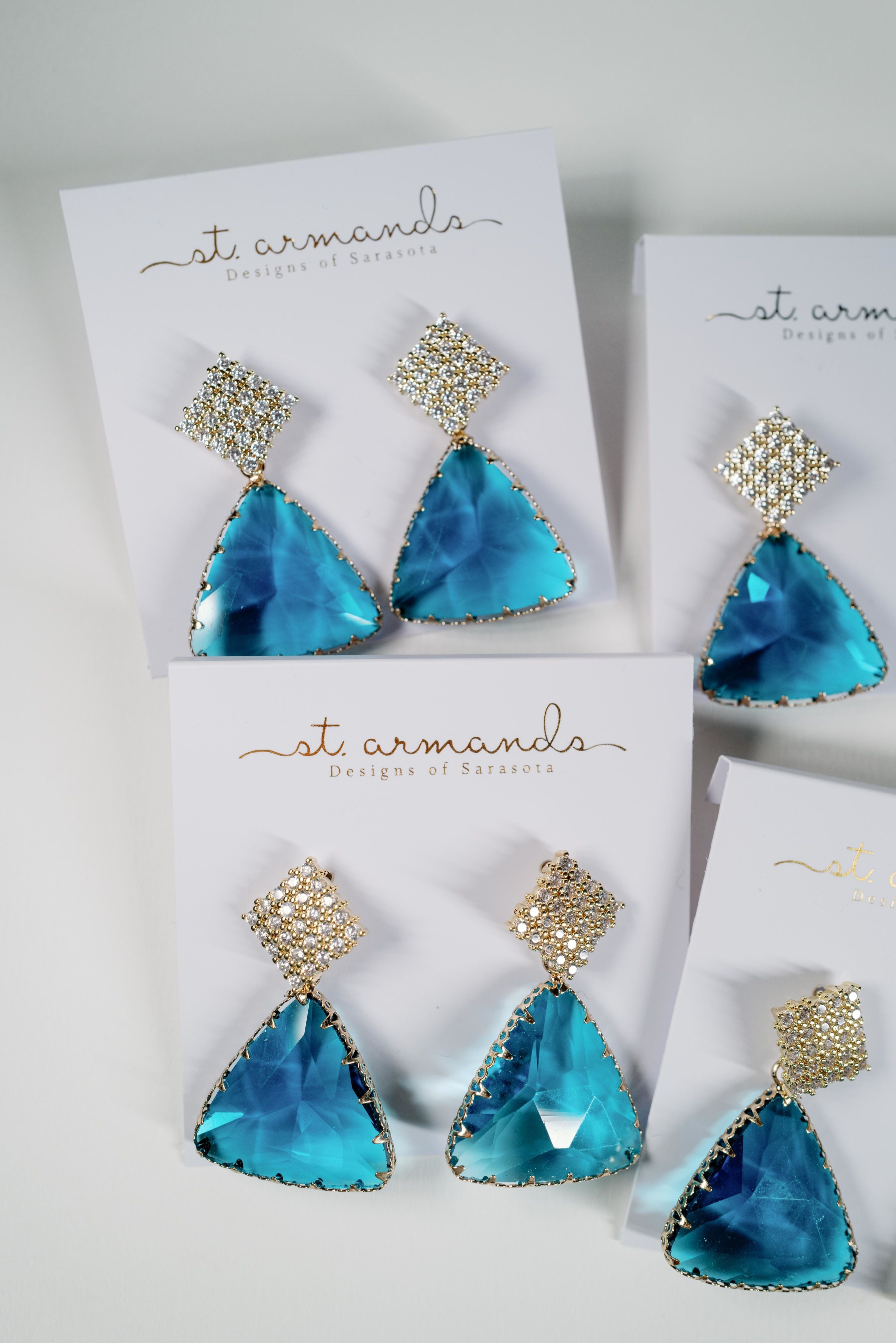 Capri Blue Pavé Triangle Crystal Drop Statement Earrings