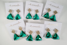 Emerald Green Pavé Triangle Crystal Drop Statement Earrings