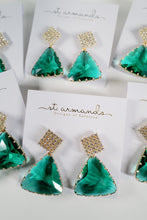 Emerald Green Pavé Triangle Crystal Drop Statement Earrings