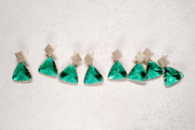 Emerald Green Pavé Triangle Crystal Drop Statement Earrings