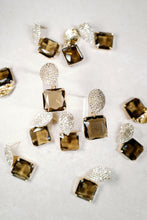 Smokey Brown Quartz Retro Pavé Crystal Gum Drop Statement Earrings