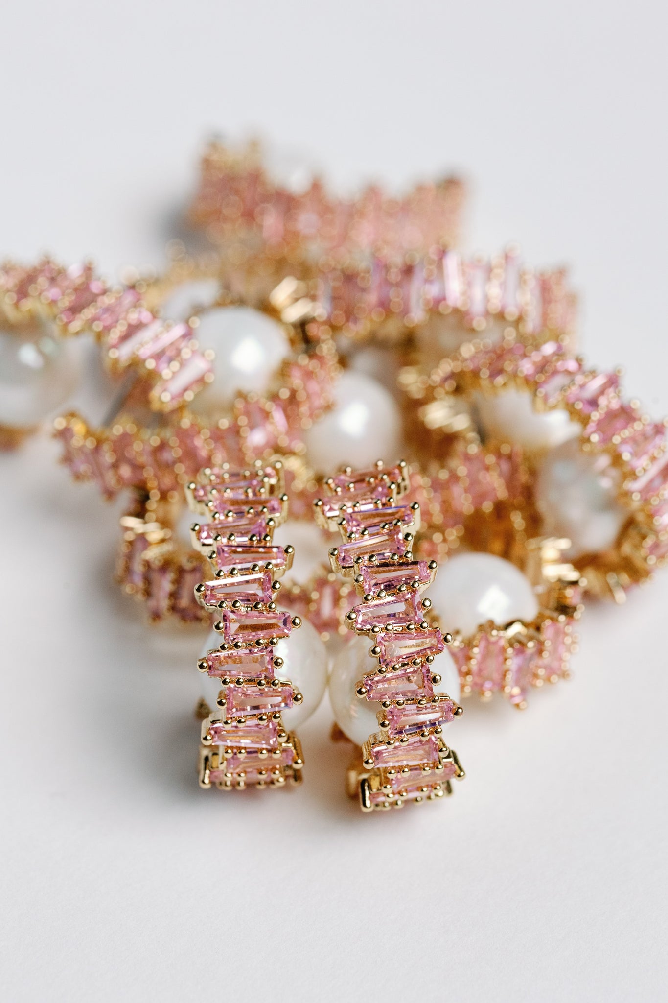Pink Rhinestone and Pearl Statement Hoop Earrings St. Armands Designs of Sarasota