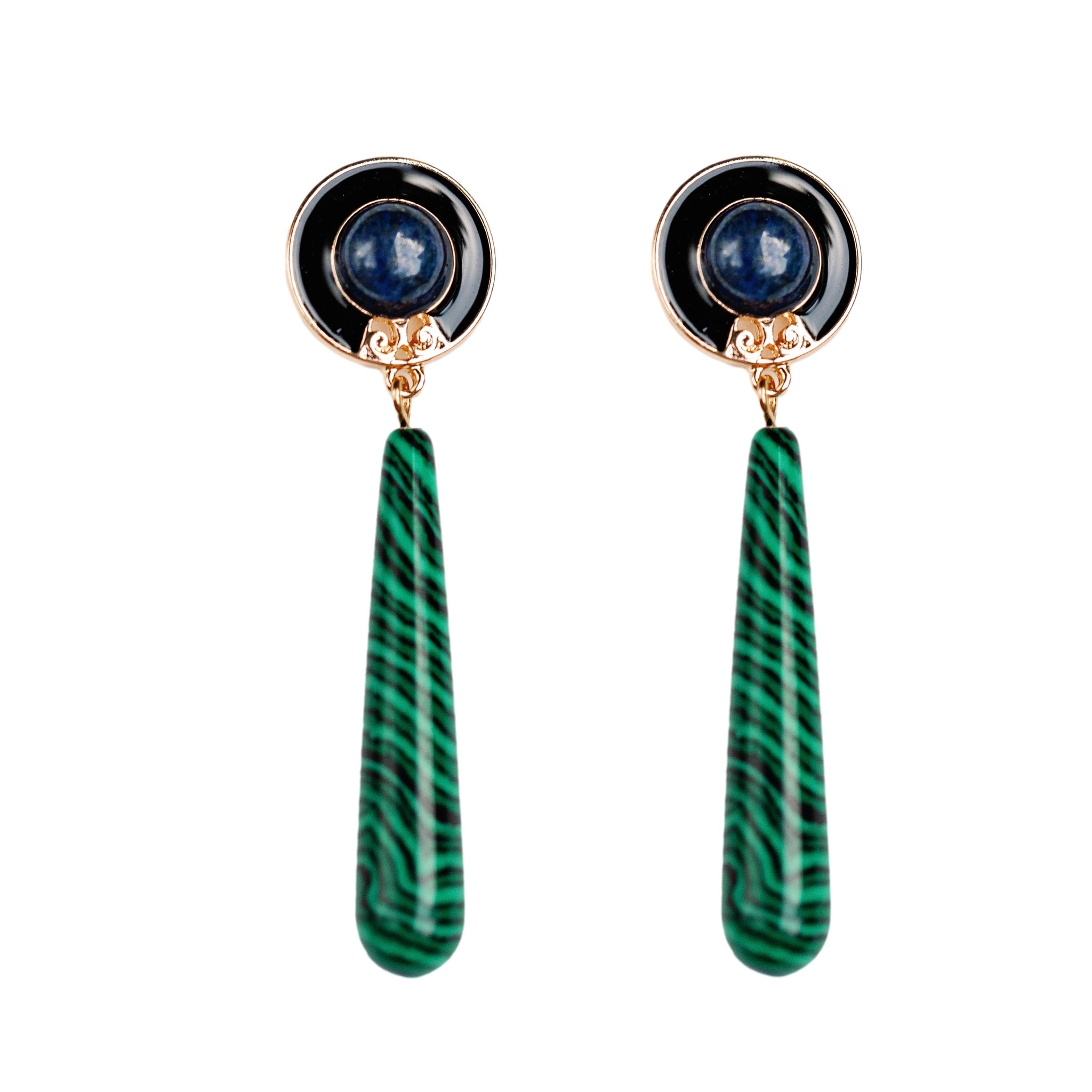 Lapis and Malachite Drop Earrings St. Armands Designs of Sarasota