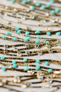 Turquoise Dotted Gold Duster Statement Earrings