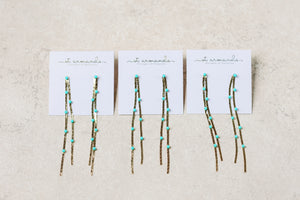 Turquoise Dotted Gold Duster Statement Earrings