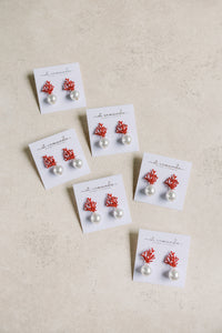 Pearl and Red Coral Mini Statement Earrings