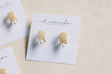 Mini Natural Raffia and Pearl Huggie Hoop Earring