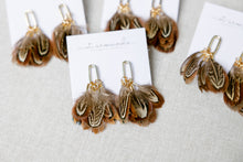 Chestnut Pheasant Fall Feather Tassel Statement Earrings