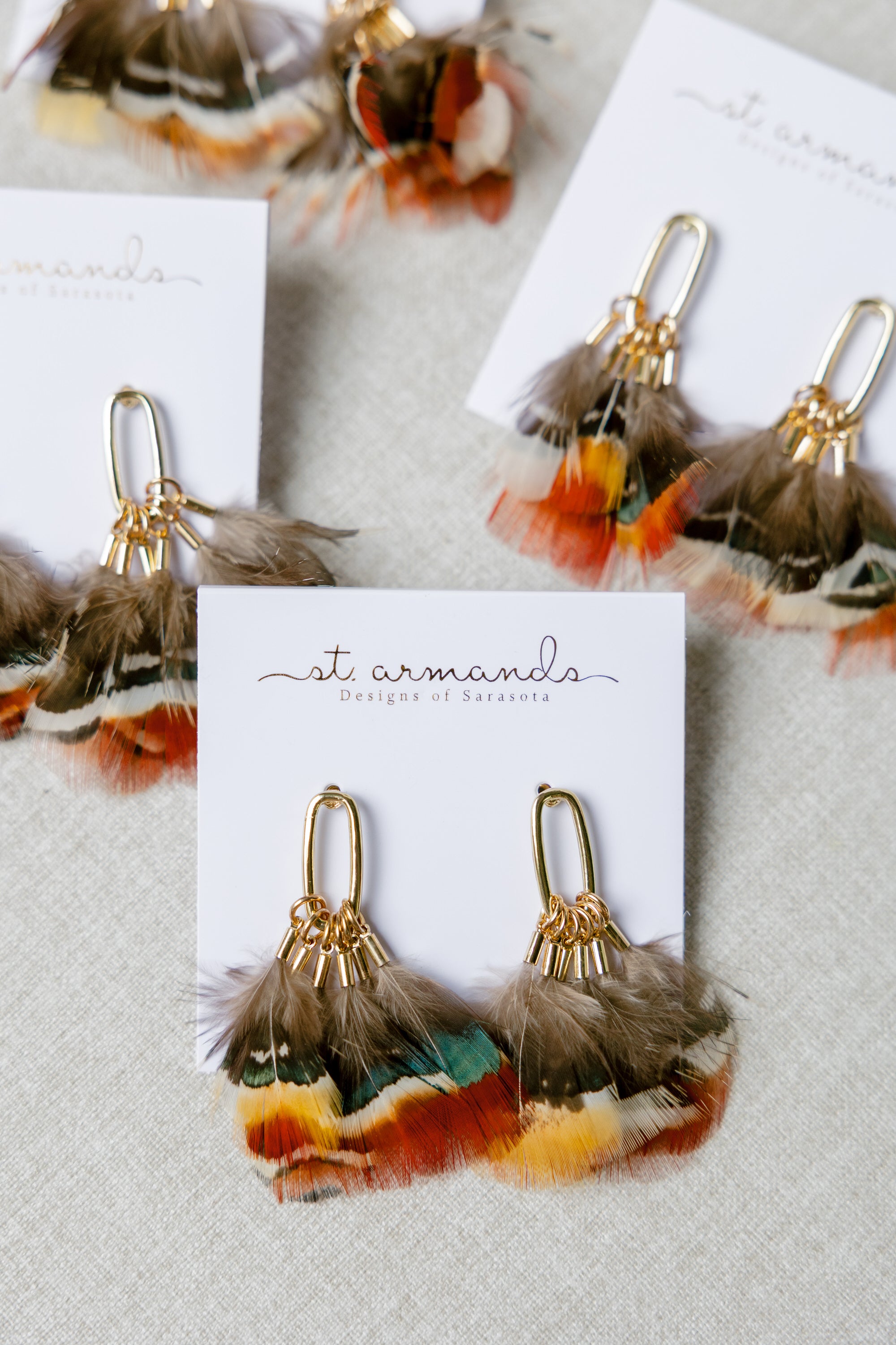 Foxfire Fall Feather Tassel Statement Earrings