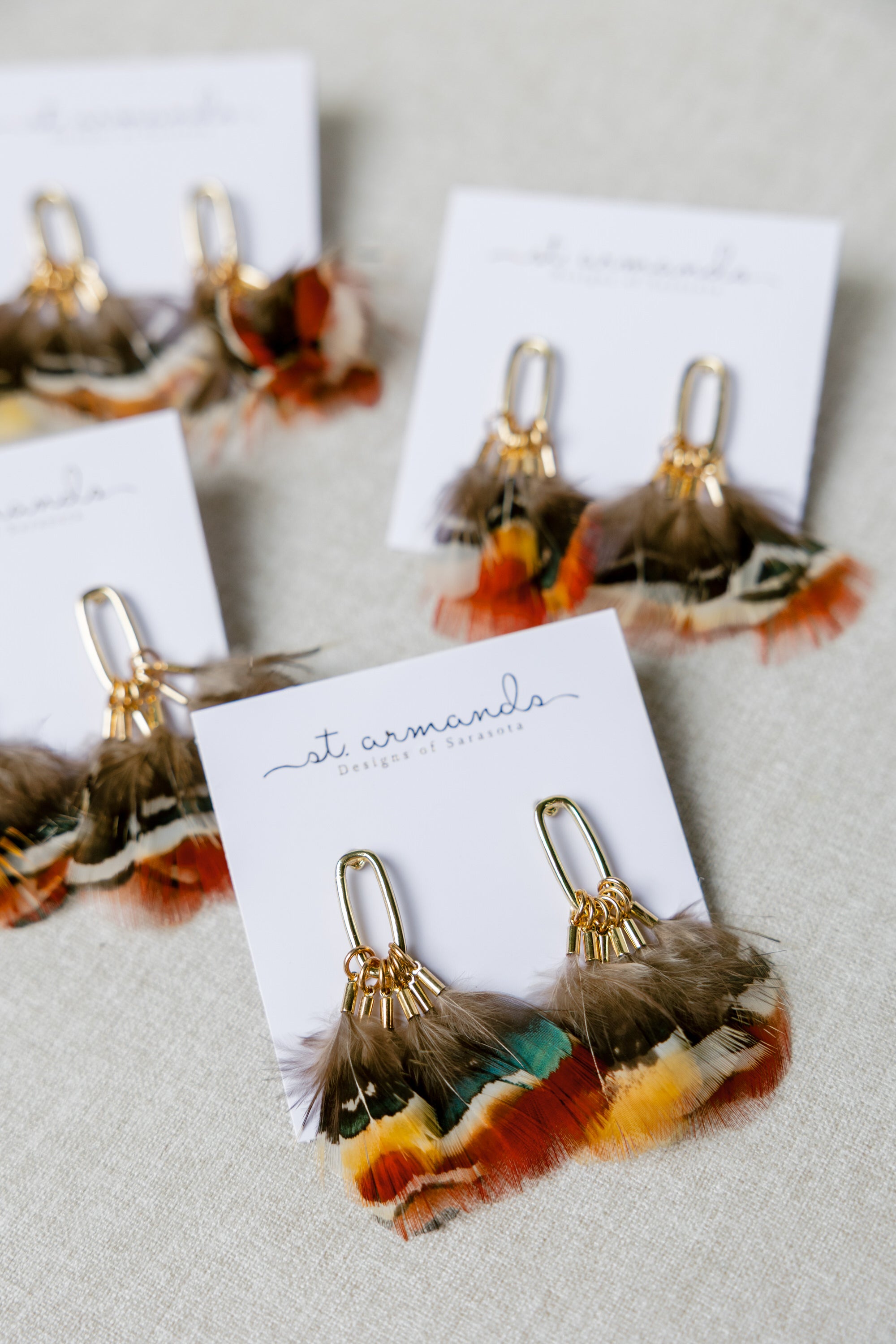Foxfire Fall Feather Tassel Statement Earrings