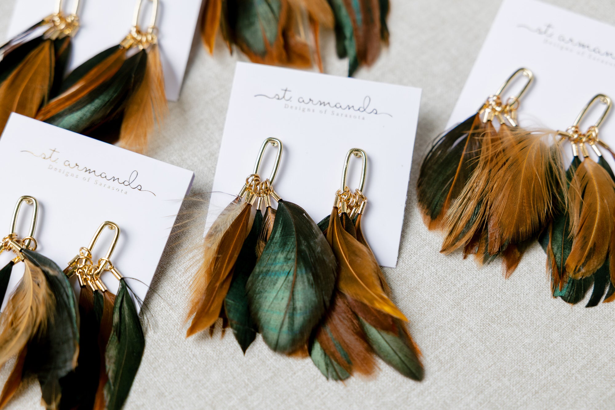 Woodland Fall Feather Tassel Statement Earrings