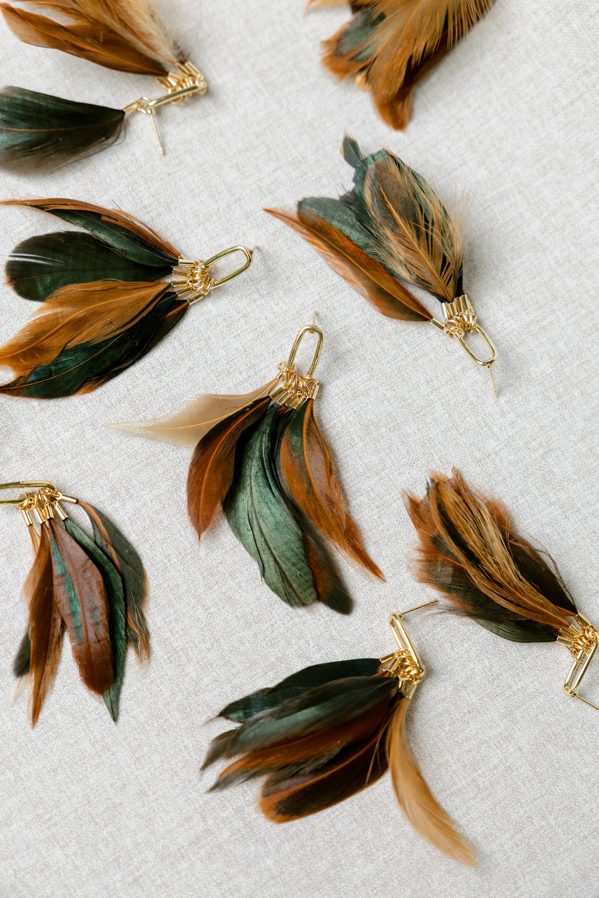 Woodland Fall Feather Tassel Statement Earrings